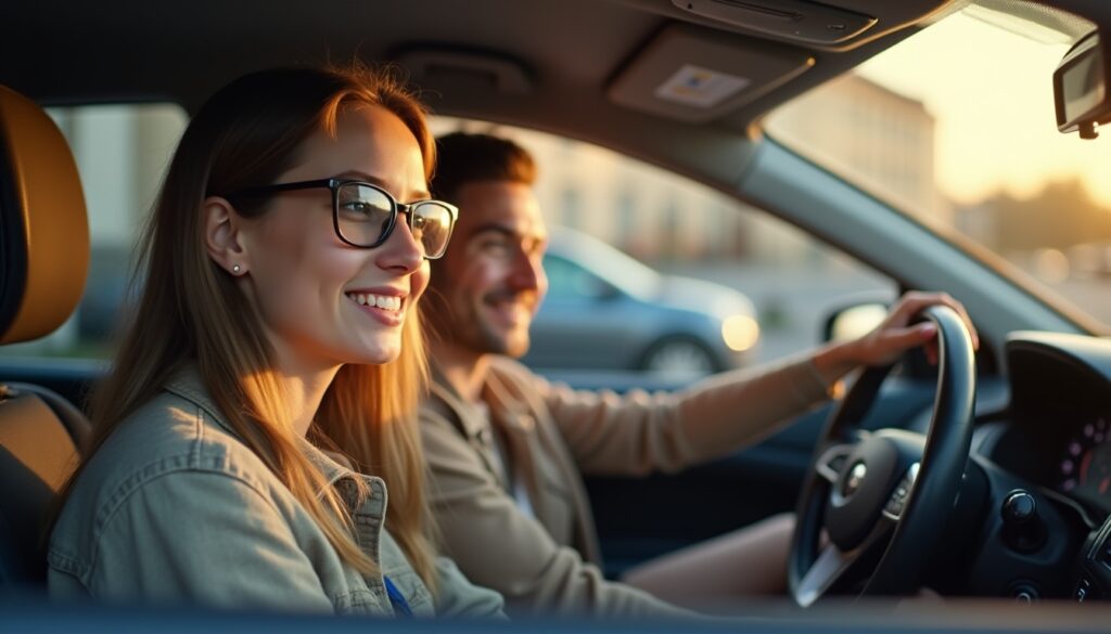 Junge Frau lernt stressfrei Auto fahren in Hamburg mit Fahrlehrer – Führerschein ohne Stress