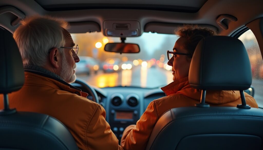 Fahrschüler in Hamburg absolviert die praktische Fahrprüfung mit Fahrlehrer und Prüfer im Auto