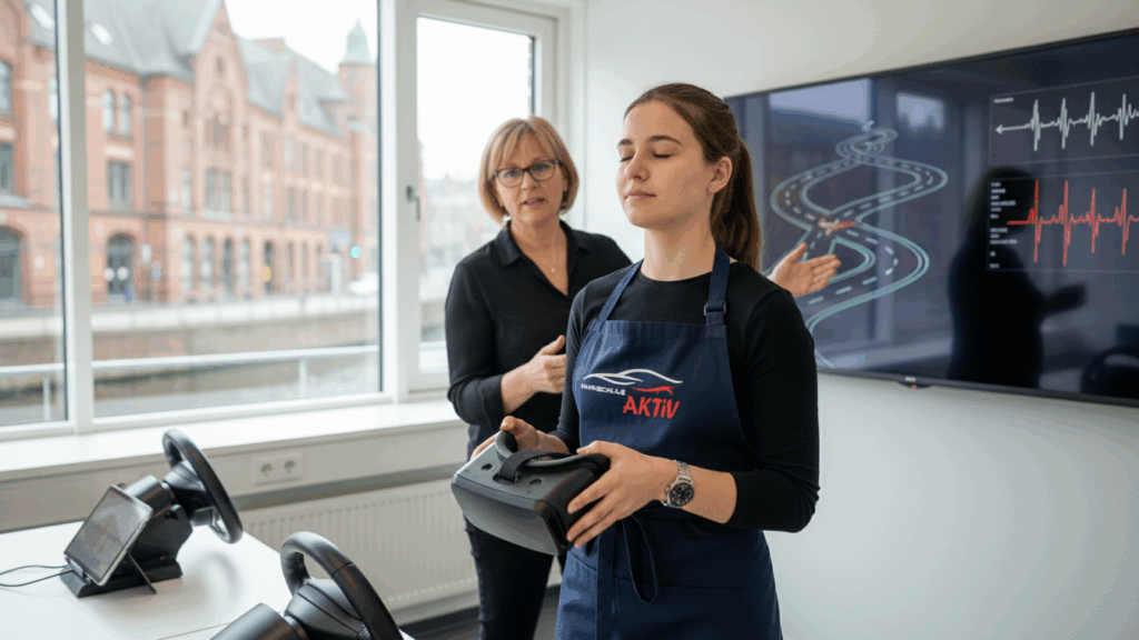 Mentale Belastbarkeit in der Fahrschule: Wie du unter Druck ruhig bleibst 8 Wahrnehmungsverzerrung Fahrschülerin trainiert mentale Belastbarkeit in der Fahrschule Hamburg