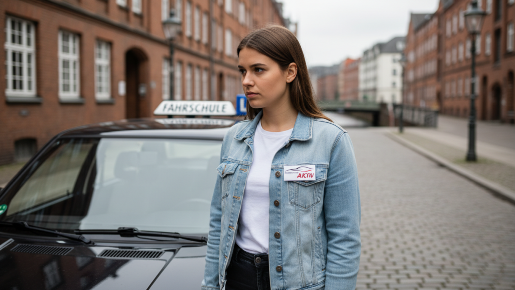 Fahrschülerin bereitet sich mental auf die Autofahrt in Hamburg vor