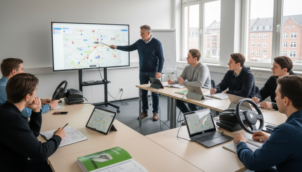 Fahrschüler bereitet sich in Hamburg gezielt auf Fahrprüfung vor, um Durchfallquote zu vermeiden