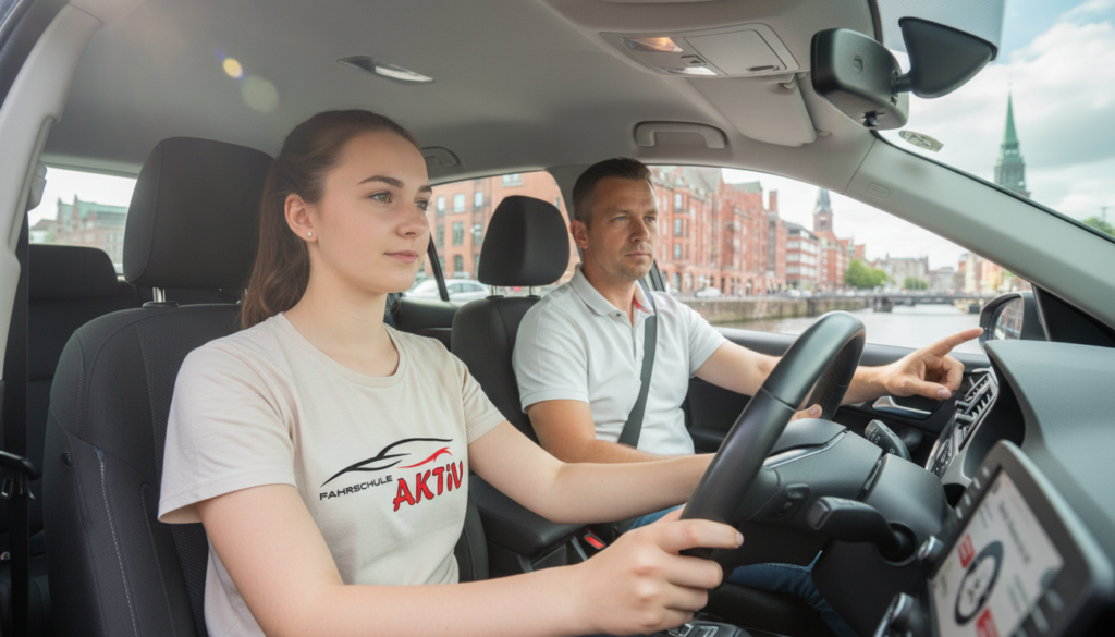 Fahrschüler trainiert Aufmerksamkeitstraining und Konzentration beim Autofahren in Hamburg