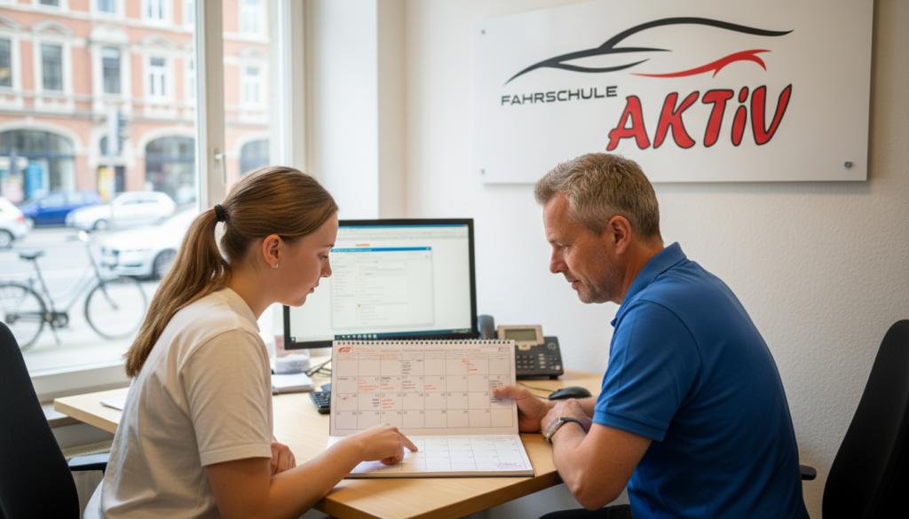 Fahrschüler plant Fahrprüfung Termin Hamburg mit Fahrlehrer